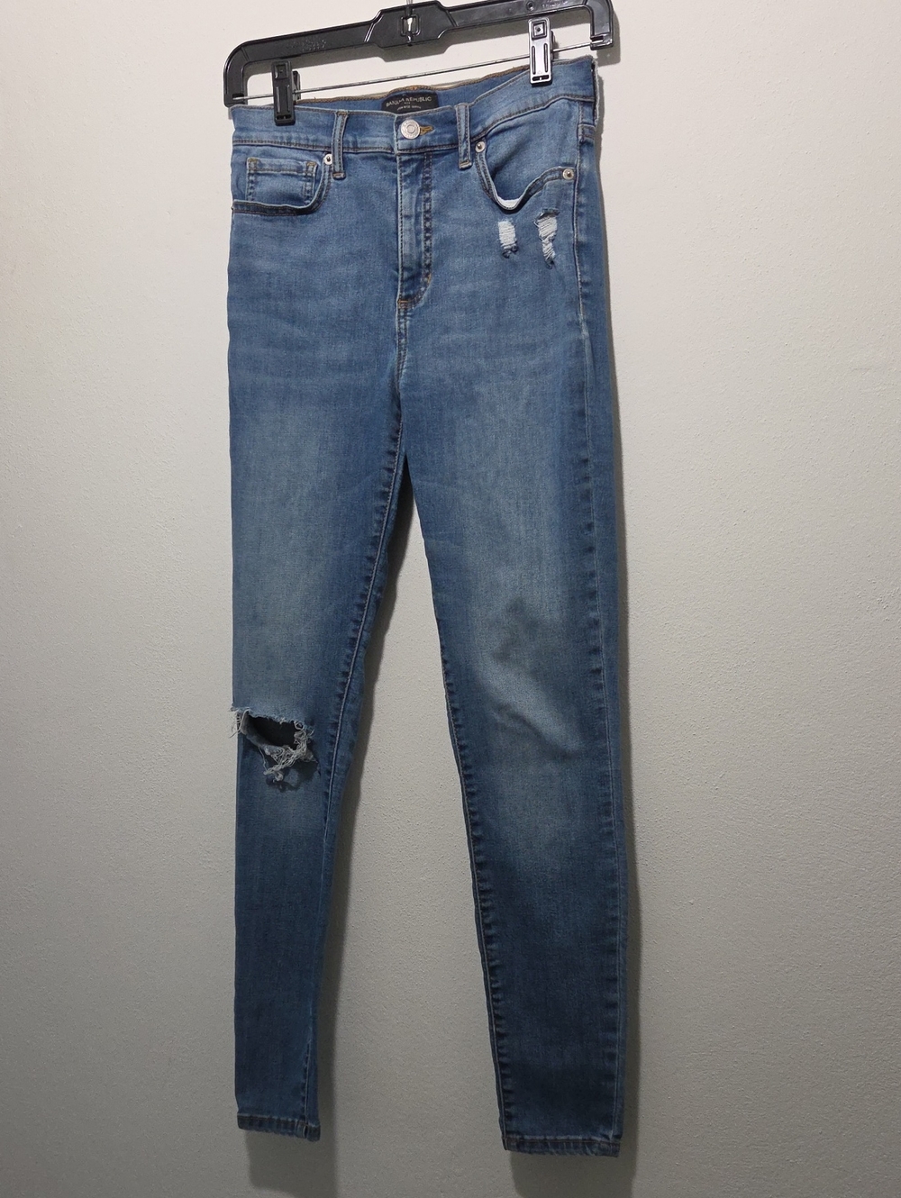 Banana Republic Medium Blue High Rise Skinny Jeans with Knee Distress